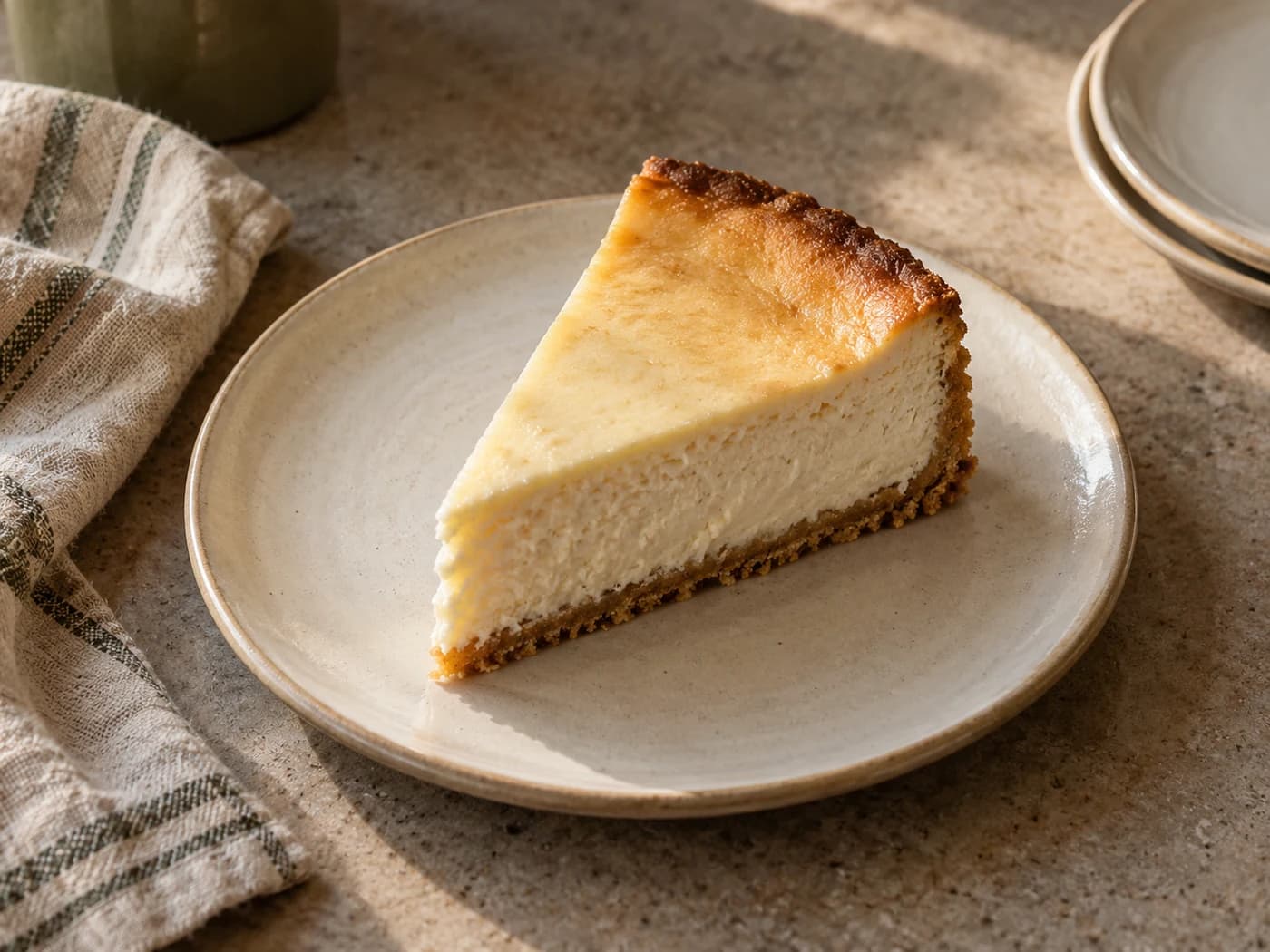 One plain cheesecake wedge photographed from above