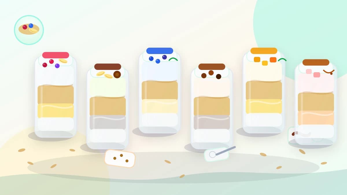 Protein overnight oats recipe spread with berry Greek yogurt oats, chocolate peanut butter oats, vanilla blueberry skyr oats, coffee mocha oats, mango lassi oats, apple cinnamon oats, rolled oats, chia, fruit, and unbranded protein powder