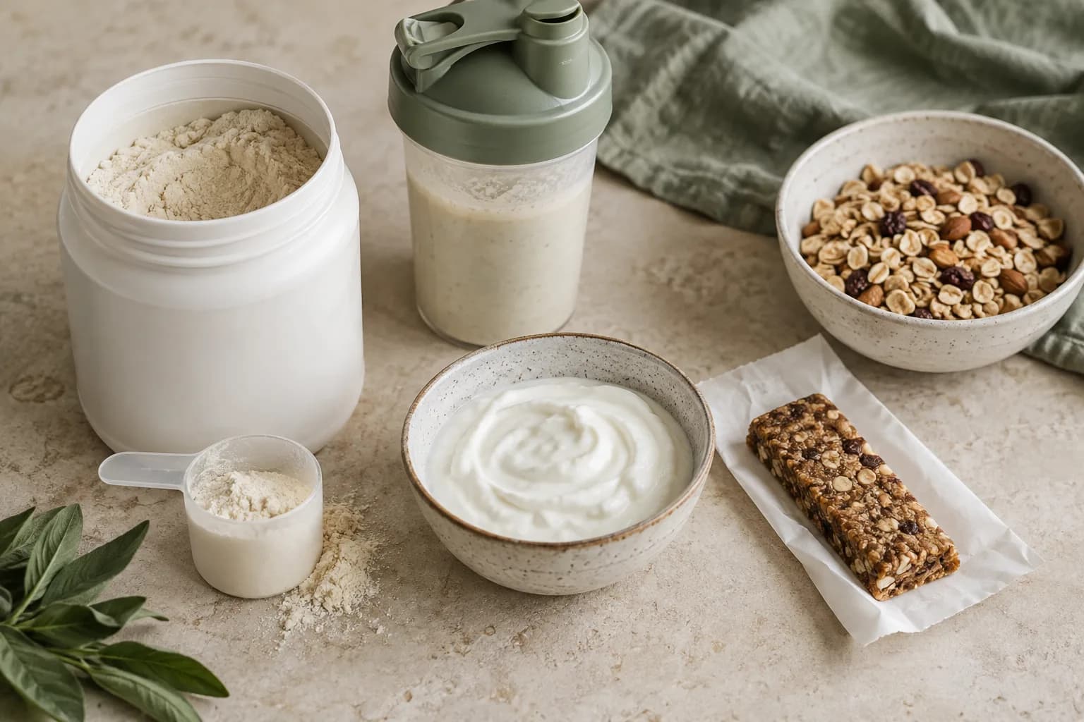 Illustrative unbranded powder, shaker, yogurt, bar and cereal formats for product comparison