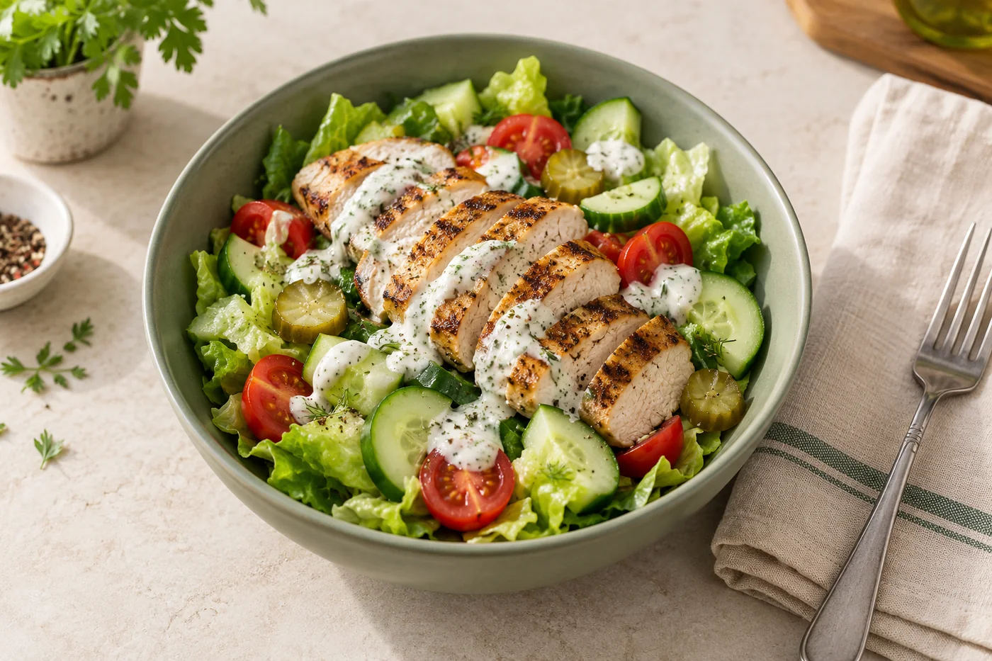 Chicken cucumber crunch bowl